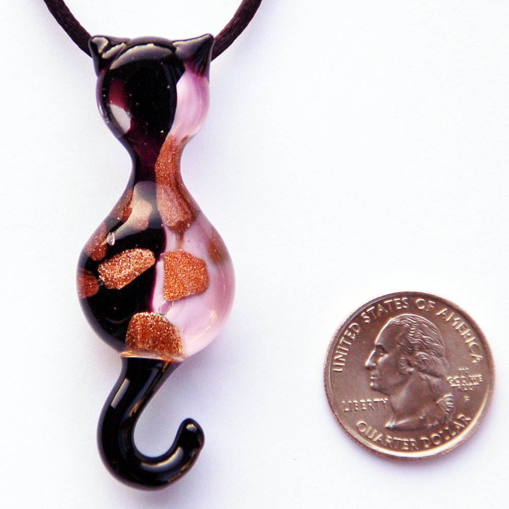 Murano Glass Cat Pink Pendant Necklace Handmade - Picture 2 of 2